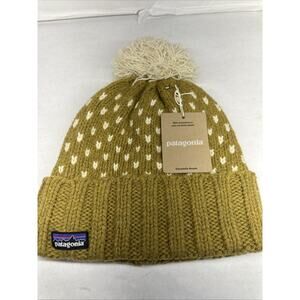 Patagonia Snowbelle Beanie Ridge Cosmic Gold Green Cream Pom Pom Hat New $55